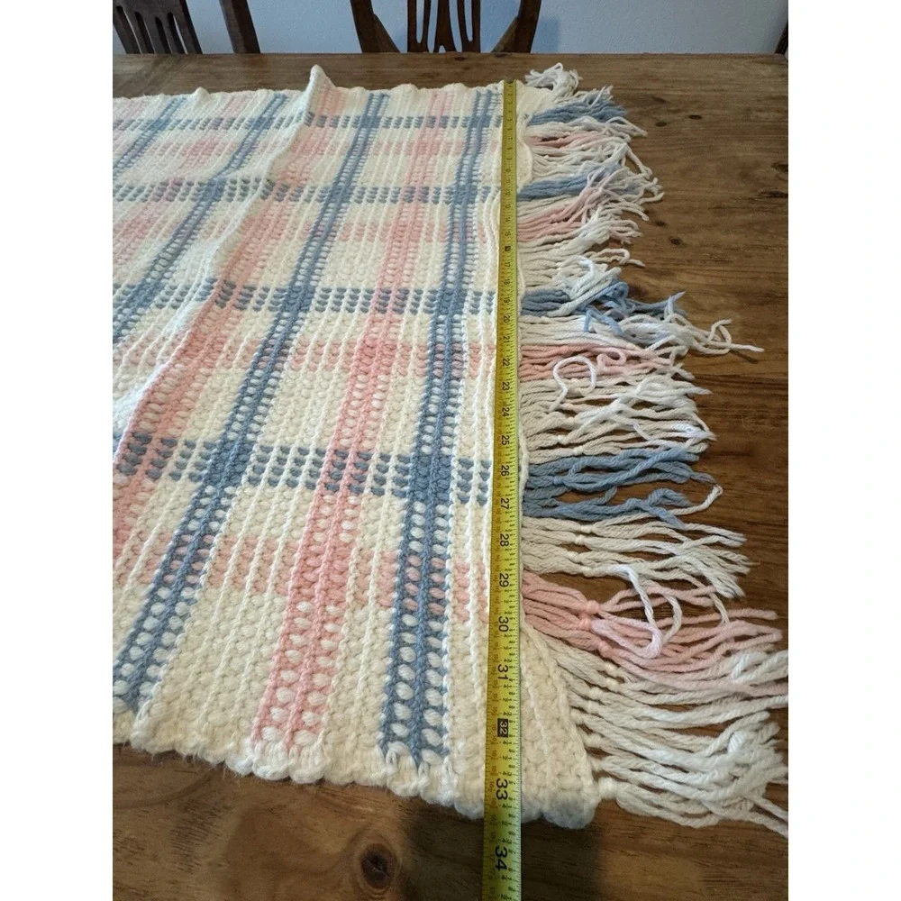 Woven Throw Blanket Pastel Plaid Fringe Cottage Farmhouse Decor Baby Room 33